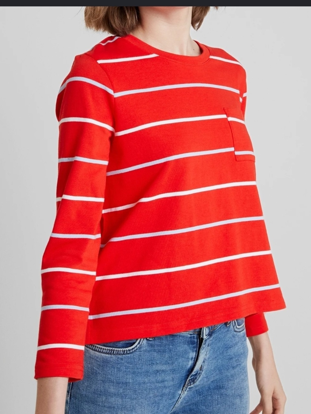 Banana Republic Red and White Striped Long-Sleeve Top
